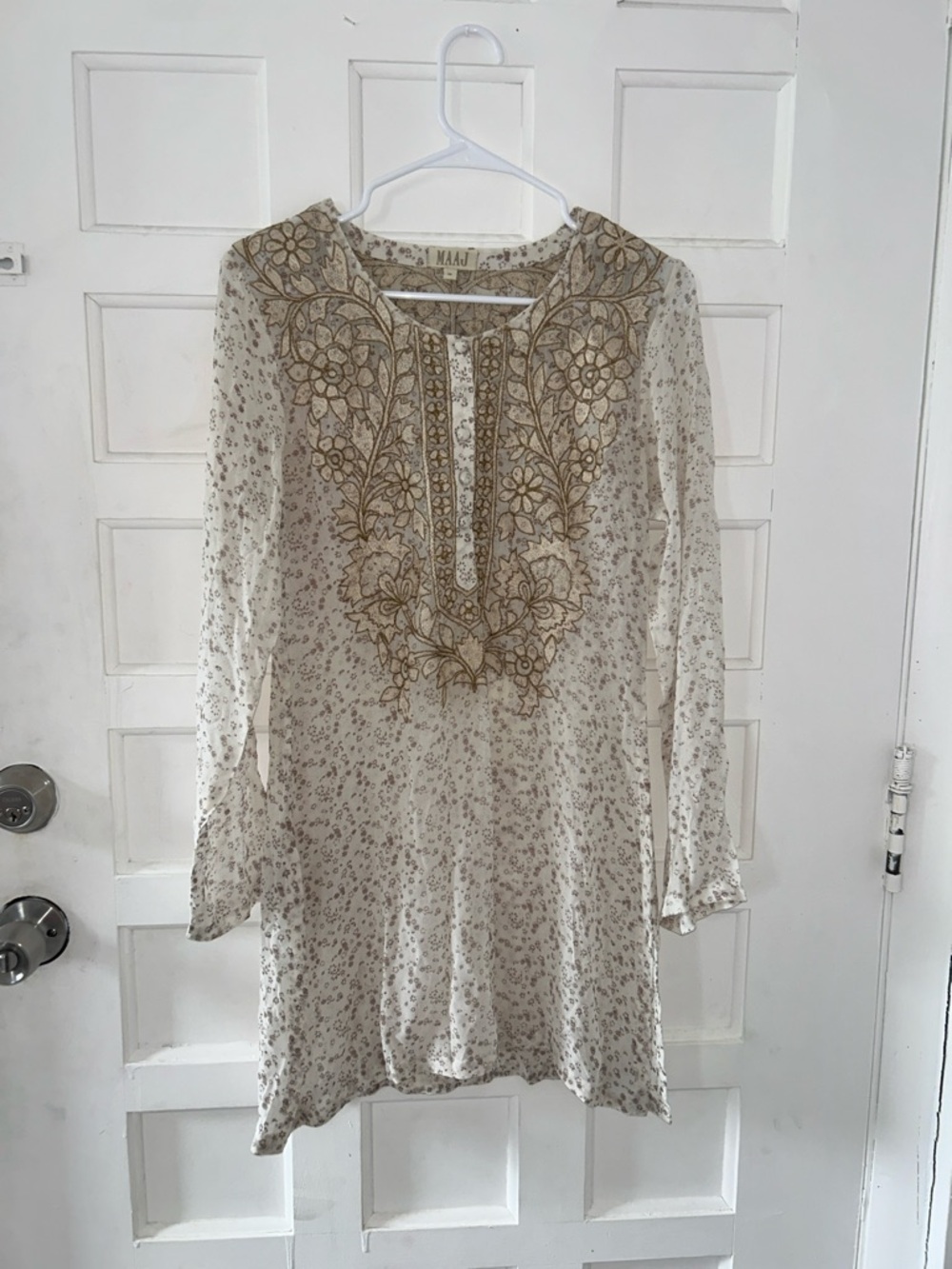 Cream Floral Embroidered Tunic Dress
